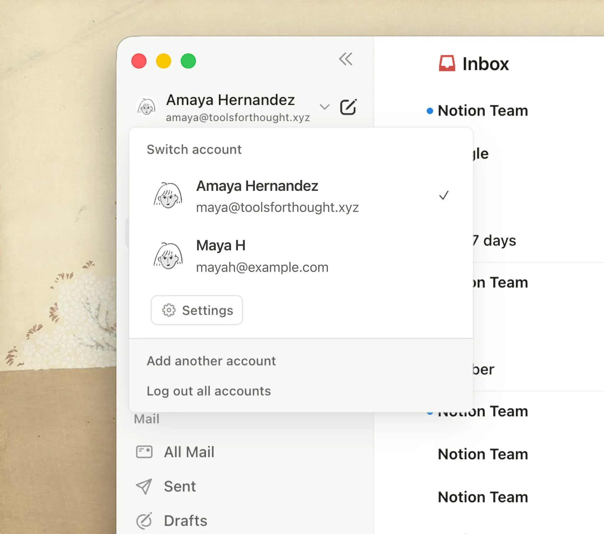 ใช้หลายบัญชีบน Notion Mail