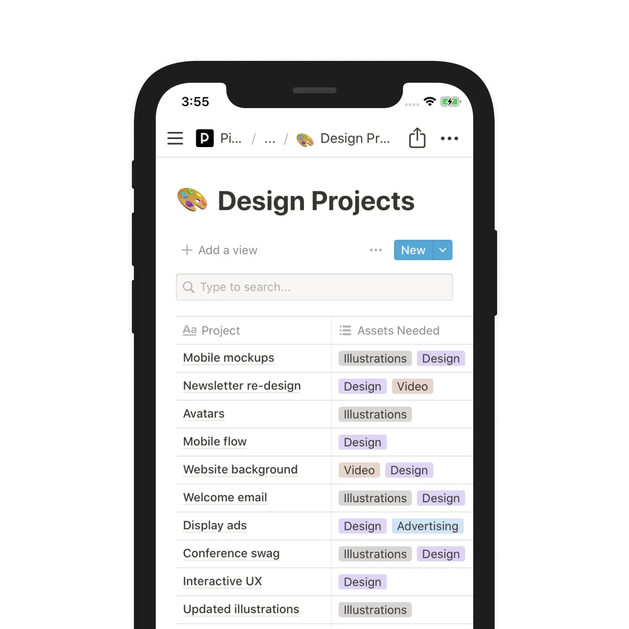 Design projects and asset requests are tracked and tagged in a database.