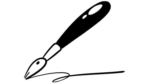 An illustration of a fountain pen writing on a surface.
